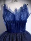 Vintage / Retro Sequins Navy Blue Prom Dresses 2025 Ball Gown Spaghetti Straps Sleeveless Backless Floor-Length / Long Formal Dresses