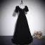 Elegant Black Rhinestone Velvet Evening Dresses 2023 A-Line / Princess V-Neck Short Sleeve Backless Floor-Length / Long Prom Formal Dresses