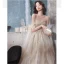Sexy Charmant Champagne Paillettes Robe De Bal 2022 Princesse Bustier Noeud Sans Manches Dos Nu Longue Promo Robe De Ceremonie
