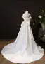 Fabulous Ivory Bow Flower Wedding Dresses 2021 Satin Sleeveless Off-The-Shoulder Outdoor / Garden Zipper Up Court Train A Line/ Princess Wedding Dresses