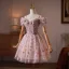 Fée Des Fleurs Rougissant Rose Perlage Perle Faux Diamant Appliques Courte Robe De Bal 2026 Robe Boule De l'épaule Manches Courtes Dos Nu Tulle Robe De Ceremonie