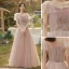 Chic / Belle Rose Sombre Perle Velour Robe Demoiselle D'honneur 2022 Princesse Encolure Carrée Manches Courtes Dos Nu Longue Demoiselle D'honneur Robe De Ceremonie