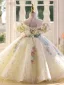 Chic / Belle Champagne Perlage Perle Appliques Paillettes Anniversaire Robe Ceremonie Fille 2025 Robe Boule Encolure Dégagée Gonflée Manches Courtes Dos Nu Longue