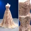 Scintillantes Doré Fait main Perlage Paillettes Robe De Soirée 2022 Princesse U-Cou Sans Manches Dos Nu Train De Balayage Promo Robe De Ceremonie