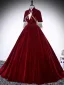 Elegant Burgundy Beading Sequins Velvet Mother Of The Bride Dresses 2025 Ball Gown V-Neck Sleeveless Backless Floor-Length / Long