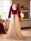 Chic / Belle Bordeaux Paillettes Robe De Bal 2024 Princesse Encolure Carrée Manches Longues Dos Nu Longue Promo Robe De Ceremonie
