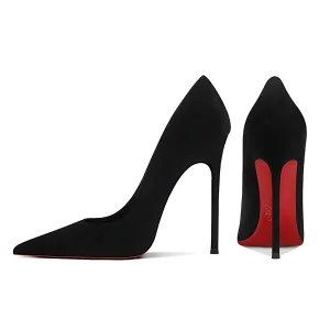 Snygga Fina Svarta Mocka Röd Sula Afton Pumps 2026 Läder 12 Cm Stilettklackar Spetsiga Pumps Högklackade