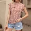 Casual Street Wear Floral Daisy Ocean Blue Loose Scoop Neck Women Blouses 2021 Ruffle Short Sleeve Summer Tops