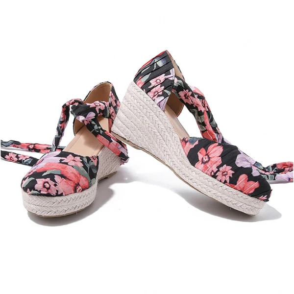 Chic / Beautiful Black Street Wear Multi-Colors Printing Womens Sandals 2023 7 cm Wedges Round Toe Sandals