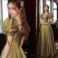 Elegant Clover Green Prom Dresses 2022 A-Line / Princess V-Neck Puffy Short Sleeve Backless Floor-Length / Long Prom Formal Dresses
