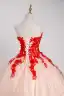 Chic / Beautiful Champagne Beading Lace Flower Appliques Prom Dresses 2024 Ball Gown Strapless Sleeveless Backless Floor-Length / Long Prom Formal Dresses