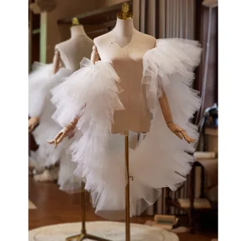 Chic Beautiful White Handmade Evening Party Prom Tulle Shawl Jackets Wraps 2024