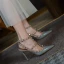 Sexy Black Rivet Evening Party Womens Shoes 2022 Leather T-Strap 10 cm Stiletto Heels Pointed Toe High Heels