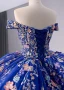 Vintage / Retro High-end Royal Blue Lace Flower Quinceañera Prom Dresses 2024 Ball Gown Off-The-Shoulder Sleeveless Backless Court Train Prom Formal Dresses
