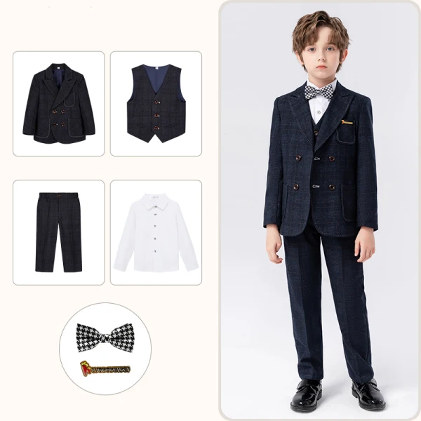 Pool Blue 6-piece Long Sleeve Wedding Boys Wedding Suits 2024 Body Jewellery Coat Pants Shirt Tie Vest