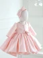 Lovely Candy Pink Pearl Short Bow Flower Girl Dresses 2023 Ball Gown Birthday Scoop Neck Long Sleeve