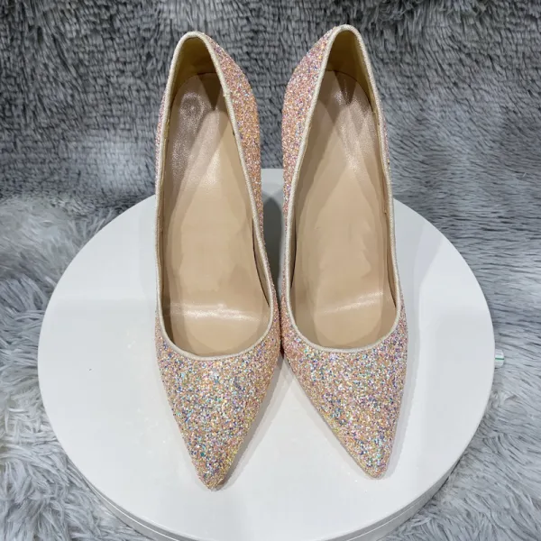 Sparkly Blushing Pink Evening Party Sequins Pumps 2022 12 cm Stiletto Heels Pointed Toe Pumps High Heels