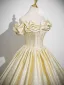 Chic / Beautiful Yellow Prom Dresses Ball Gown 2025 Off-The-Shoulder Short Sleeve Backless Floor-Length / Long Prom Formal Dresses