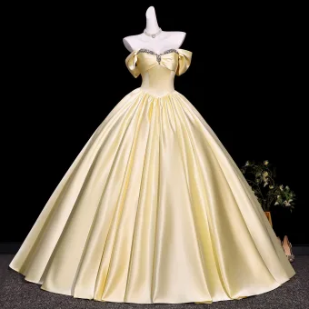 Vintage Gelb Strass Ballkleider 2026 Ballkleid Off Shoulder Kurze Ärmel Rückenfreies Lange Festliche Kleider