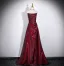 Modest / Simple Burgundy Prom Dresses 2026 A-Line / Princess Off-The-Shoulder Cap Sleeves Backless Floor-Length / Long Formal Dresses