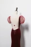 Elegant Burgundy Beading Velvet Evening Dresses 2023 Trumpet / Mermaid Scoop Neck Zipper Up at Side Puffy Short Sleeve Backless Floor-Length / Long Prom Formal Dresses
