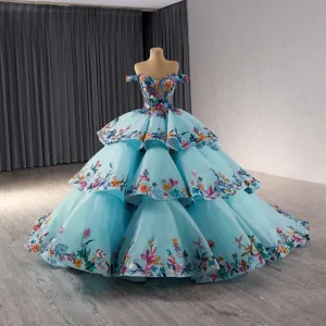 Fancy High End Blå Beading Gripende Ruffles Håndlaget Paljetter Blonder Blomst Ballkjoler 2024 Ballkjole Av Skulderen Uten Ermer Ryggløse