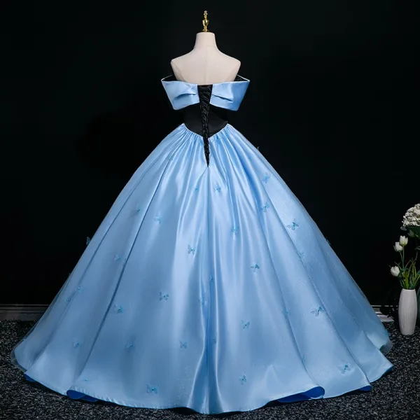 Elegant Pool Blue Prom Dresses 2025 Ball Gown Strapless Sleeveless Backless Floor-Length / Long Prom Formal Dresses