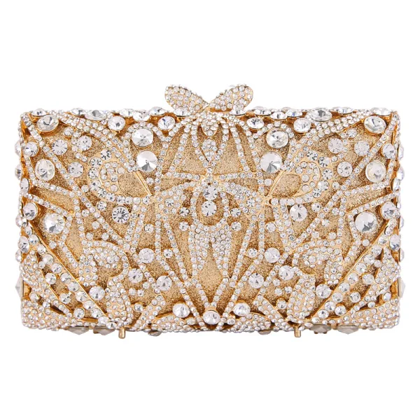 Mode Champagne Percé Faux Diamant Paillettes Métal Soirée Pochette 2022