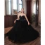 Charming Black Sequins Prom Dresses 2022 A-Line / Princess Organza Strapless Sleeveless Backless Rhinestone Sash Floor-Length / Long Prom Formal Dresses