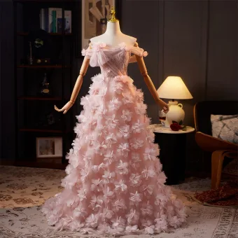 Luxe Rougissant Rose Perlage Appliques Robe De Bal 2025 Princesse De L Épaule Sans Manches Dos Nu Longue Promo Robe De Ceremonie
