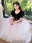 Chic / Beautiful Black Suede Birthday Flower Girl Dresses 2022 Ball Gown Square Neckline Rhinestone Bow Puffy Short Sleeve Floor-Length / Long Flower Girl Dresses