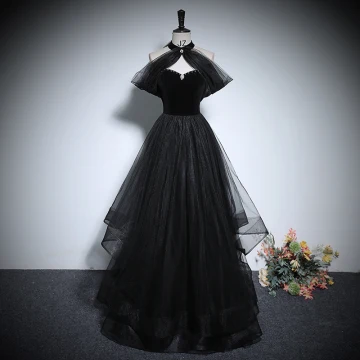 Flotte Sorte Perle Rhinestone Gallakjoler 2024 Prinsesse Høj Hals Ærmeløs Halterneck Lange Galla Kjoler