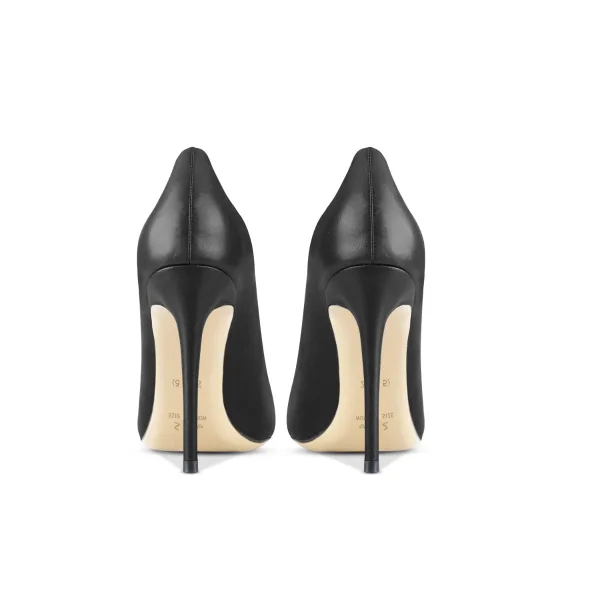 Mode Schwarz Abend Leder Pumps Hochhackige 2024 10 cm Stilettos Spitzschuh Damenschuhe