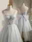 Fashion Grey Birthday Party Dresses 2022 A-Line / Princess Spaghetti Straps Beading Pearl Sequins Sleeveless Backless Bow Floor-Length / Long Cocktail Party Formal Dresses