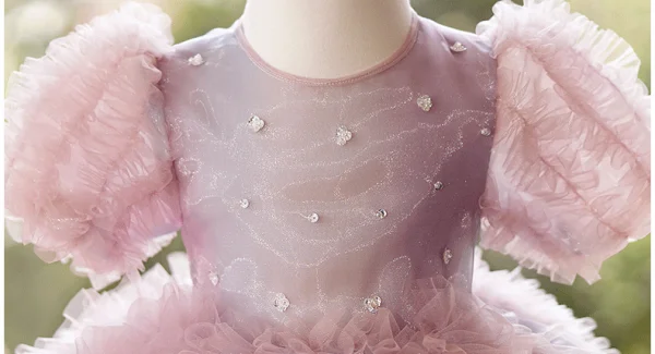 Chic / Beautiful Blushing Pink Birthday Ruffle Short Flower Girl Dresses 2024 Ball Gown Scoop Neck Puffy Short Sleeve