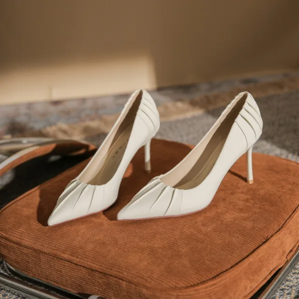 Modest / Simple Khaki Casual Leather Pumps 2022 8 cm Stiletto Heels Open / Peep Toe Pumps High Heels