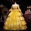 High-end Medieval Vintage / Retro Gold Cascading Ruffles Sequins Lace Flower Prom Dresses 2025 Ball Gown Square Neckline Bell sleeves Backless Floor-Length / Long