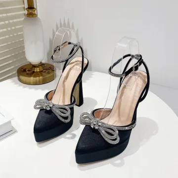 Sexy Schwarz Abend Sandalen Damen 2022 Strass Schleife Knöchelriemen 11 Cm Stilettos Spitzschuh Sandaletten Hochhackige