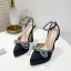 Sexy Schwarz Abend Sandalen Damen 2022 Strass Schleife Knöchelriemen 11 cm Stilettos Spitzschuh Sandaletten Hochhackige