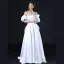 Élégant Ivoire Satin Robe De Bal 2022 Princesse Encolure Carrée Gonflée Manches Courtes Dos Nu Noeud Longue Robe De Ceremonie