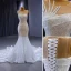 High-end Charming White Glitter Sequins Wedding Dresses 2023 Trumpet / Mermaid Scoop Neck Sleeveless Chapel Train Wedding