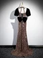 Scintillantes Noire Perlage Paillettes Robe De Soirée 2024 Trompette / Sirène Bustier Manches Courtes Dos Nu Noeud Train De Balayage Soirée Robe De Ceremonie