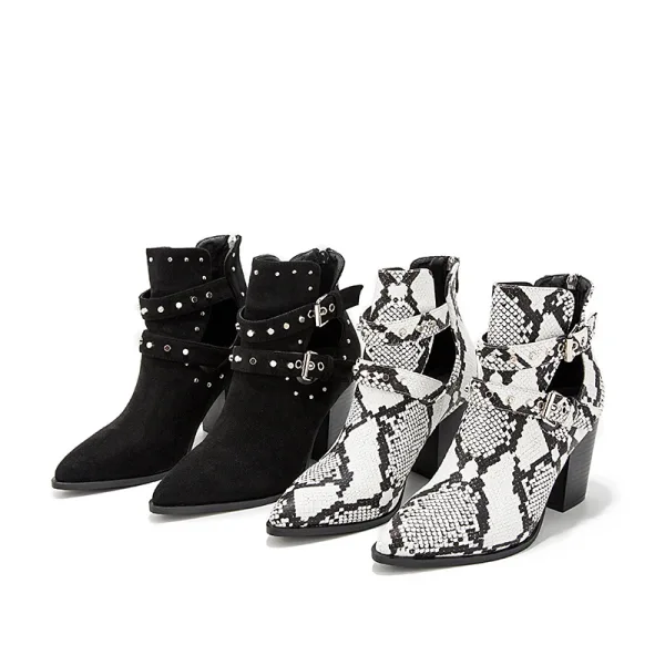 Chic / Beautiful White Snakeskin Print Womens Boots 2022 Street Wear 8 cm Thick Heels Pointed Toe Boots