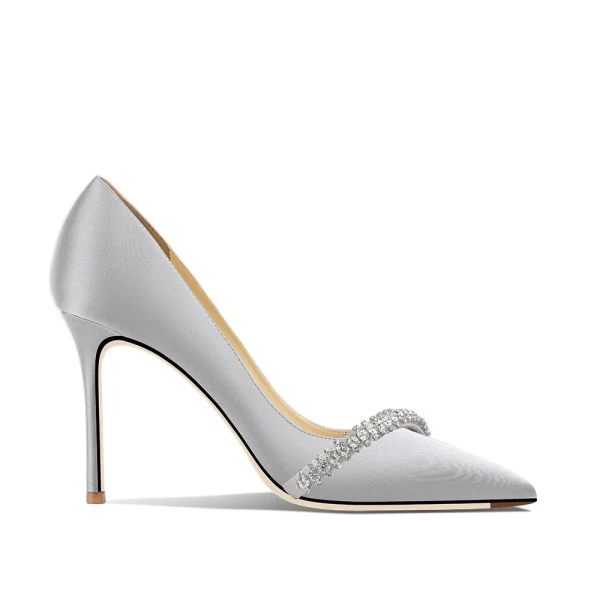 Sexy Black Rhinestone Evening Party Pumps 2024 Leather 10 cm Stiletto Heels Pointed Toe Pumps High Heels