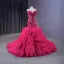 High-end Fuchsia Handmade  Beading Pearl Sequins Cascading Ruffles Prom Dresses 2023 Trumpet / Mermaid Strapless Sleeveless Backless Royal Train Prom Formal Dresses