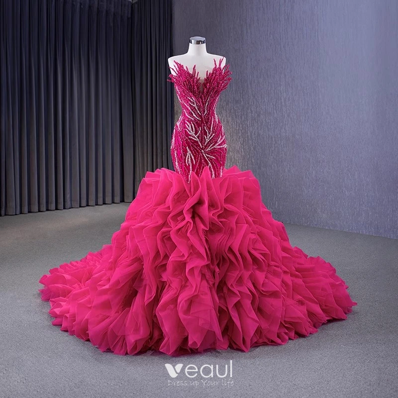 Sequin Strapless Trumpet Mermaid Ruffles Train Prom Dress Sequin Strapless Trumpet Mermaid Ruffles Train Prom Dress