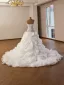 Luxe Blanche Paillettes Perle Faux Diamant Volants Robe De Mariée 2026 Trompette / Sirène Bustier Sans Manches Dos Nu Chapel Train