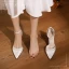 Elegant White Pearl Satin Wedding Shoes 2023 Ankle Strap 8 cm Stiletto Heels Pointed Toe Wedding Sandals High Heels