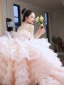 Charmant Rosa Fallende Rüsche Brautkleider / Hochzeitskleider 2023 Ballkleid Spaghettiträger Quaste Ärmellos Rückenfreies Schleife Stoffgürtel Kapelle-Schleppe Hochzeit