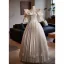 Medieval Vintage / Retro White Satin Lace Flower Wedding Dresses 2024 Ball Gown Scoop Neck Puffy Short Sleeve Backless Floor-Length / Long Wedding